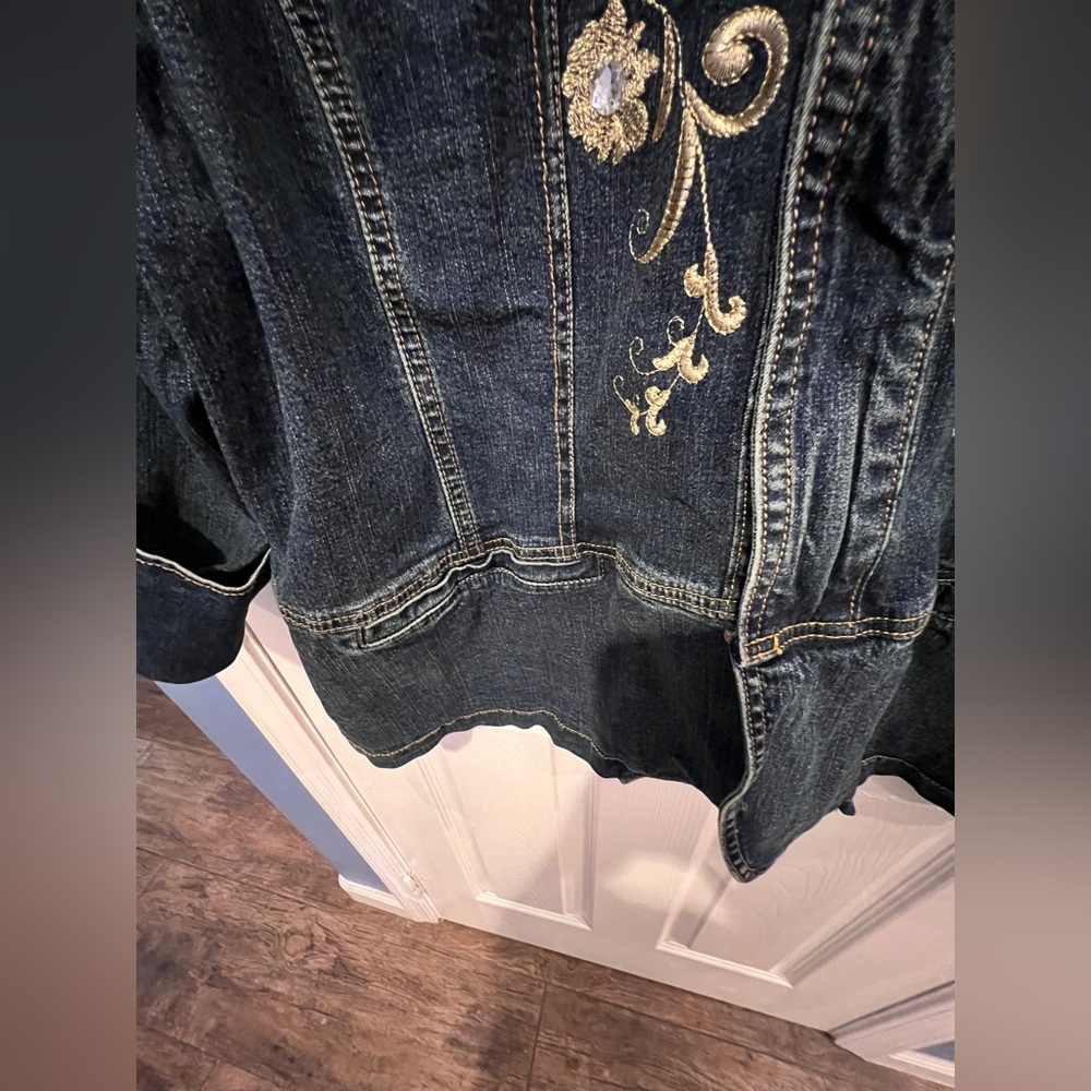 Denim jean Jacket mandarin collar countrycore western cowgirl embroidered peplum - Picture 6 of 10